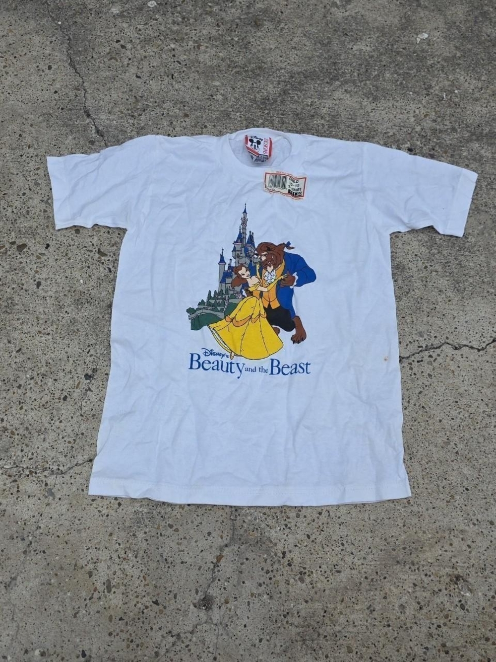 KIDS Vintage Disney Beauty and the Beast T Shirt White Single Stitch USA